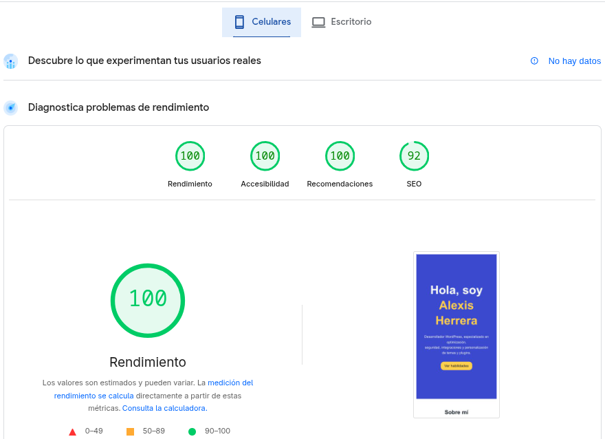 Page Speed Insights mobile