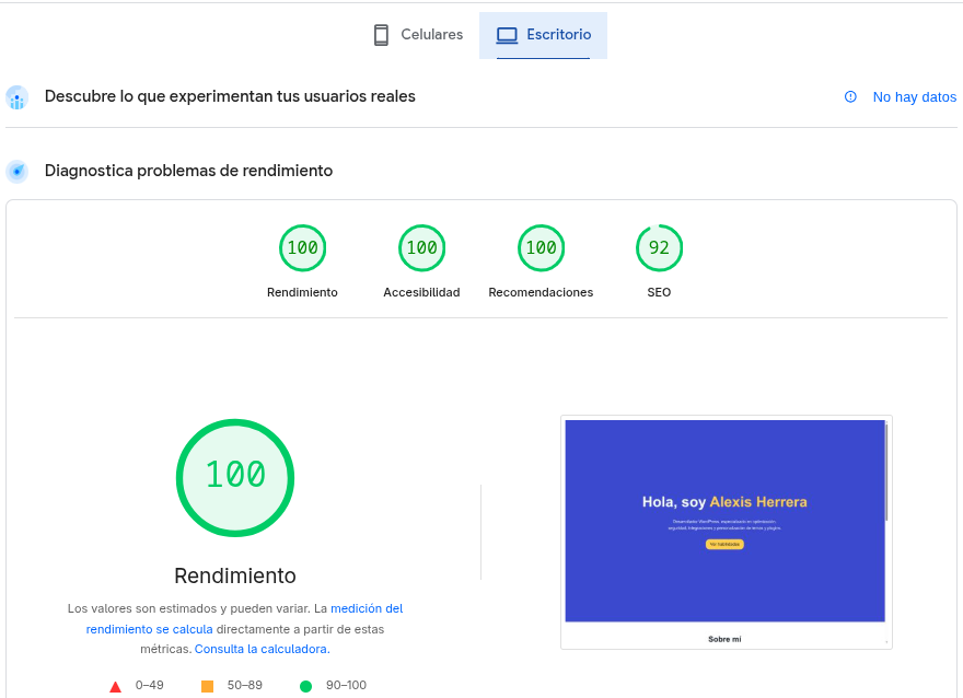 Page Speed Insights mobile